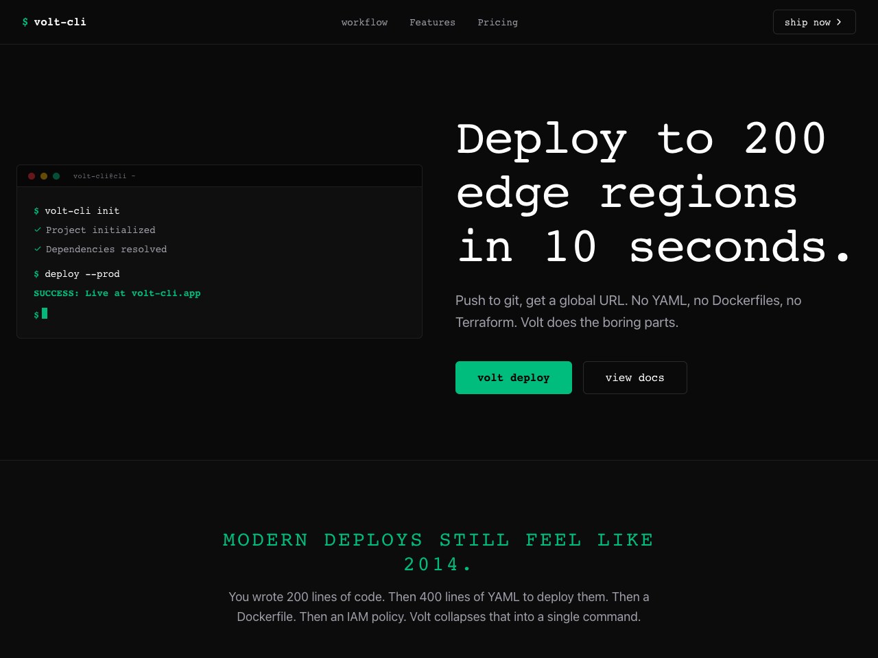Developer Dark product landing page direction
